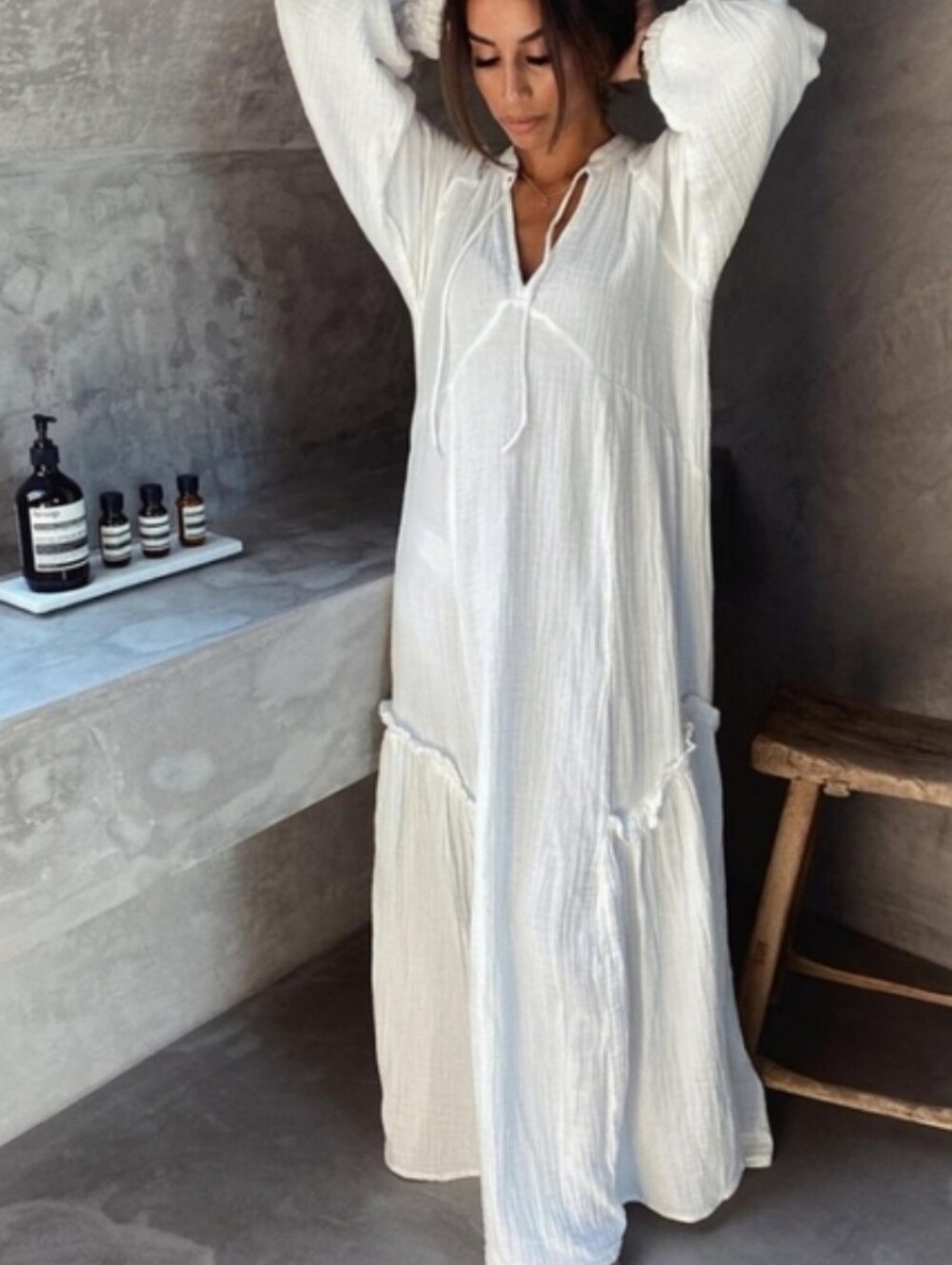 H&M Cotton Maxi Dress White Size XS